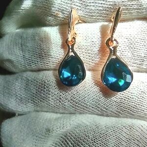 Necklace Set Cyan Blue Cubic Zirconia Rose Gold